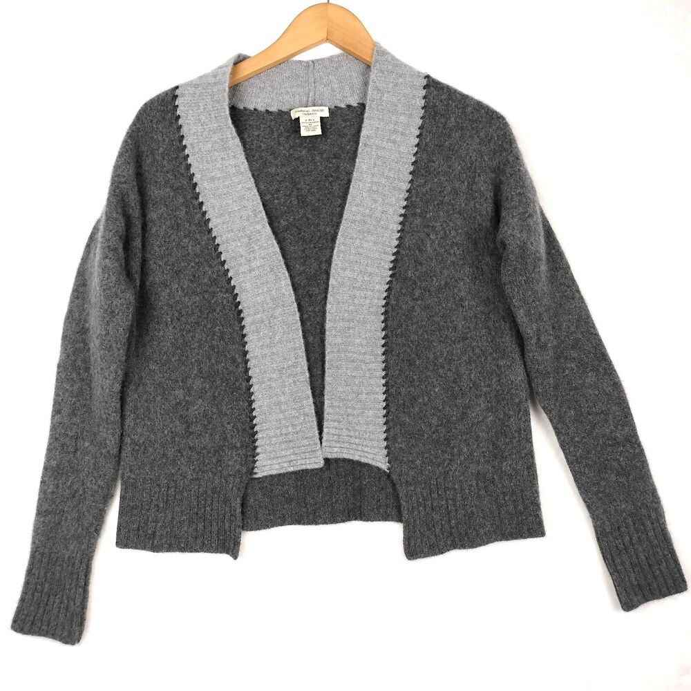 Vertical Designs Womens M Gray Cashmere 2 Ply Open Front Knit Cardigan Sweater